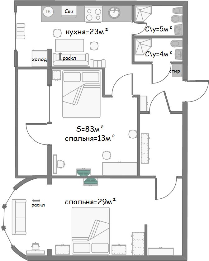 Апартаменты на Московской. План-схема